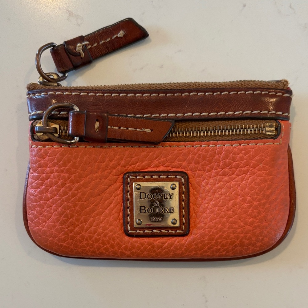 Dooney & Bourke Orange and Brown pebble leather credit card wallet/change purse